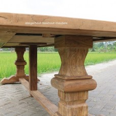 Bedrijfsomschrijving Ampère Neerwaarts Teakhout kloostertafel Dengkleh - 6 cm dik opgedikt blad - steigerhout- teakhout-meubels