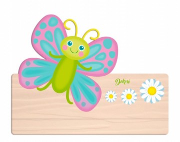 Dekorinaambordvlinder25x16cmhoutpaarsgroen