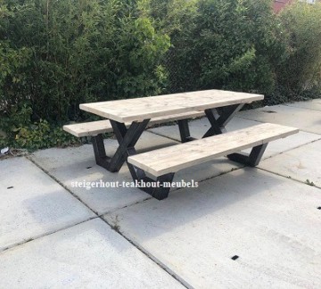 Douglashout picknicktafel metaal x zwart n