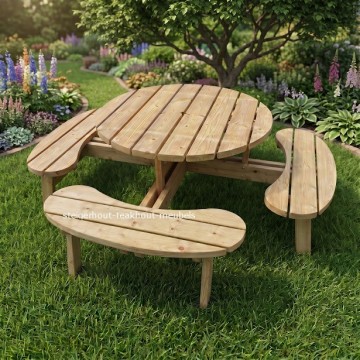 Grenen picknicktafel rond geimpregneerd sfeer n