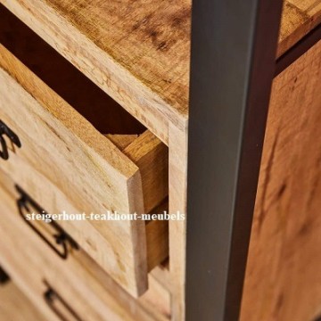 Mangohout boekenkast bo 3 laden detail n