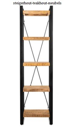 Mangohout boekenkast bo 5 legplanken smal n