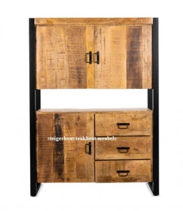 Mangohout opbergkast bo 3deur 3laden dicht n