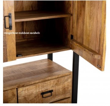 Mangohout opbergkast bo 3deur 3laden open n