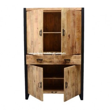 Mangohout opbergkast bo 4deur 2laden