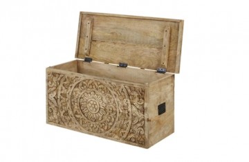 Mangohout opbergkist houtsnijwerk open
