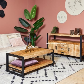 Mangohout salontafel bo onderblad 110cm sfeer n