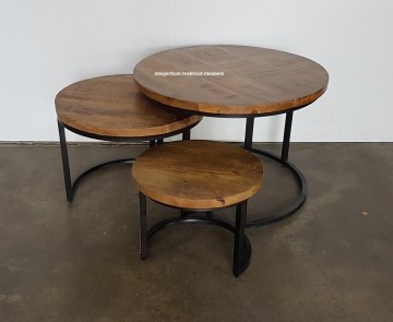 Mangohout salontafels metaal 3stuks n