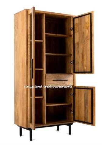 Mangohout vitrinekast jay open n