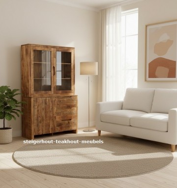 Mangohout vitrinekast s sfeer verkleind n