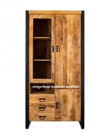 Mangohout vitrinekast smal l n