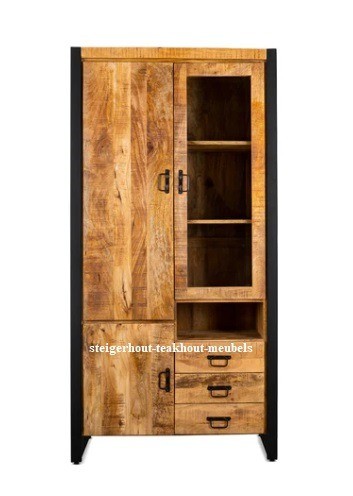 Mangohout vitrinekast smal r n