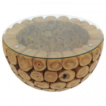 Salontafel bowl boomstam 70cm met glasplaat