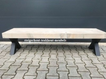 Steigerhout bank 3dik metaal n 0
