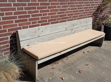 Steigerhout bank basic camel kussen 2 aangepast