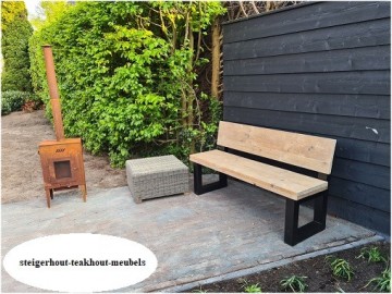 Steigerhout bank rugleuning metalen u poot sfeer n