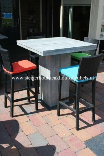 Steigerhout bartafel zuil slatekleur