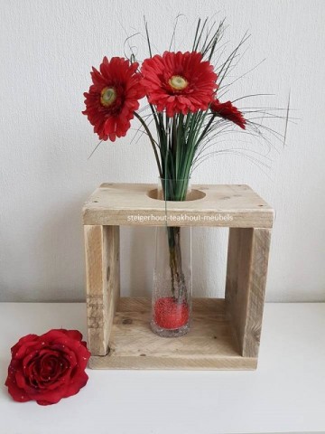 Steigerhout bloempothouder vaas n