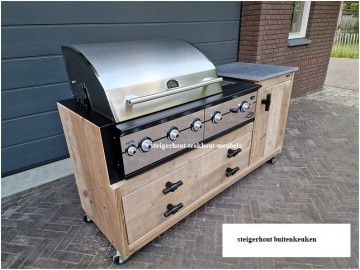 Steigerhout buitenkeuken boretti 2 barbecue rvs steigerbuis n