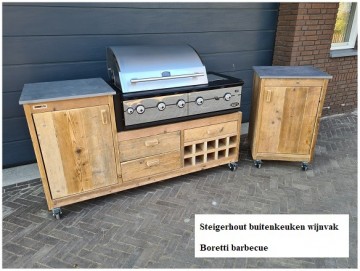 Steigerhout buitenkeuken boretti 8 wijnvakkastje n