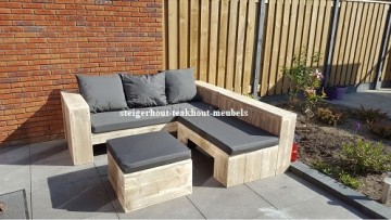 Steigerhout lounge hoekbank 1 rechte rugleuning antraciet plof n
