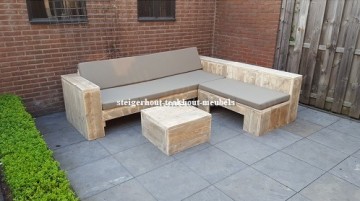 Steigerhout lounge hoekbank 1 rechte rugleuning taupe n