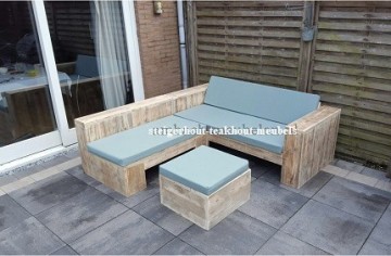 Steigerhout lounge hoekbank 1 rechte rugleuning zeeblauw n