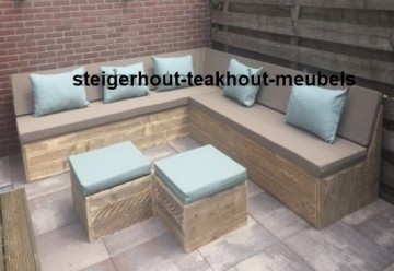 Steigerhout lounge hoekbank zonder armleuningen