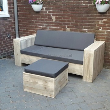 Steigerhout loungebank kussen antraciet