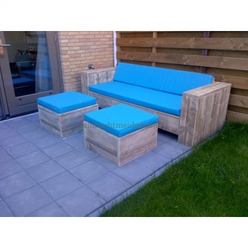 Steigerhout loungebank kussen blauw