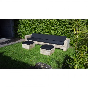 Steigerhout loungebank kussen zwart