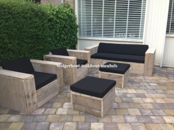 Steigerhout loungeset 1 kussen zwart n