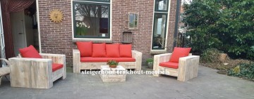Steigerhout loungeset 1 plofkussen rood n