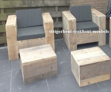Steigerhout loungeset block kussen antraciet n