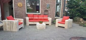 Steigerhout loungeset sfeer rood