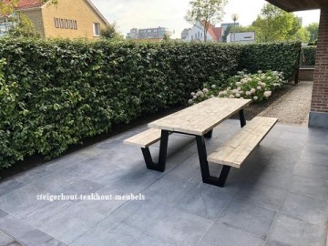 Steigerhout picknicktafel metaal w zwart n