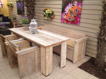 Steigerhout set classic outside bank 2 stoelenpaint