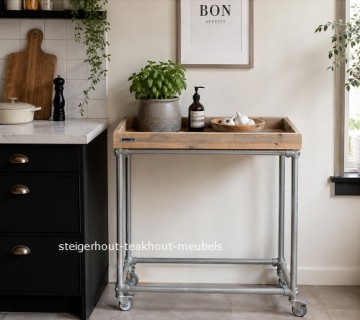 Steigerhout sidetable steigerbuis dienblad sfeer binnen n