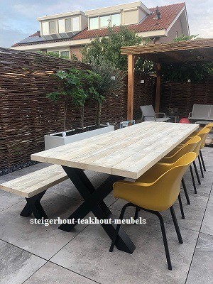 Steigerhout tafel x poot sfeer bankje n