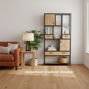 Steigerhout vakkenkast jeroen metaal n