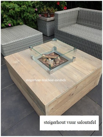 Steigerhout vuurtafel salontafel vierkant n