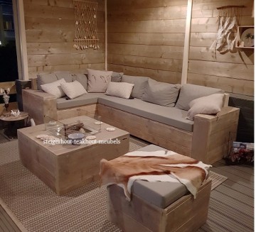 Steigerhout vuurtafel salontafel vierkant sfeer n