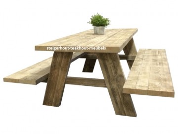 Steigerhouten picknicktafel  5 cm dik