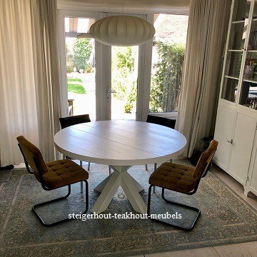 Steigerhouten tafel rond matrix wit geverfd n