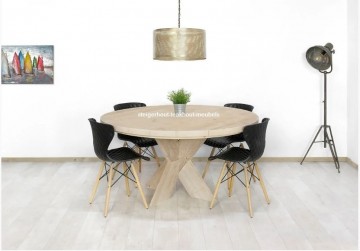 Steigerhouten tafel rond met kruispoot n