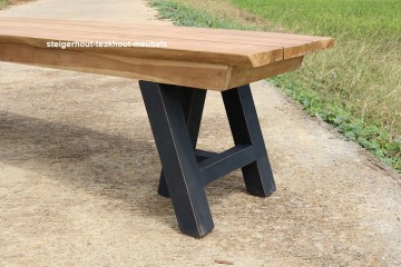 Teakhout bank zonder leuningen kasar trestle detail n