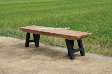 Teakhout bank zonder leuningen kasar trestle n