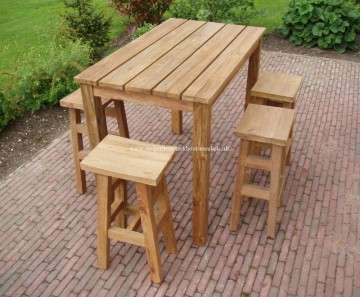 Teakhout barset rechthoekig met barkruk zonder leuning