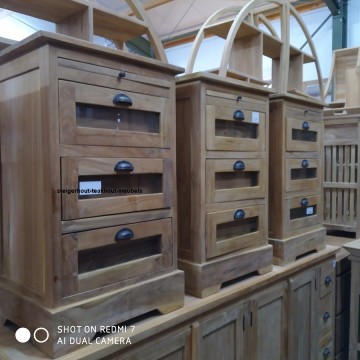 Teakhout ladenkast 3 glas magazijn n