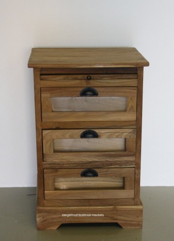 Teakhout ladenkast 3 glas n